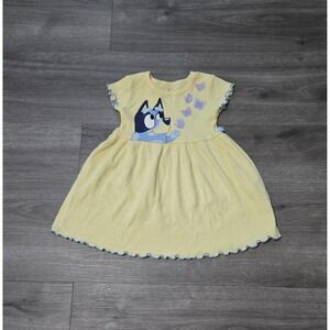 Bluey Dress Toddler‎ Youth Girls Size 2T Yellow Blue Short Sleeve